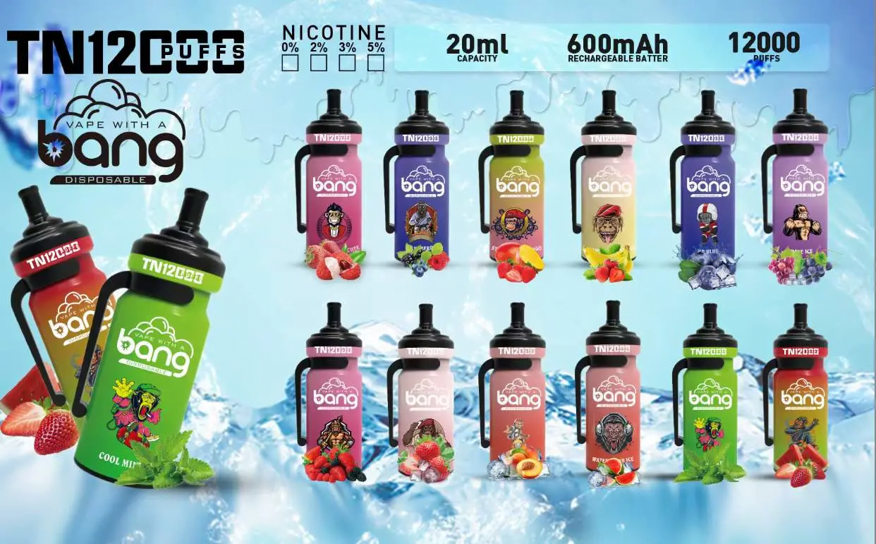Bang TN 12000 Puffs Disposable Vape Pen 12 Flavors 0% 2% 3% 5% Nicotine, 20ml Capacity, 600mAh Battery