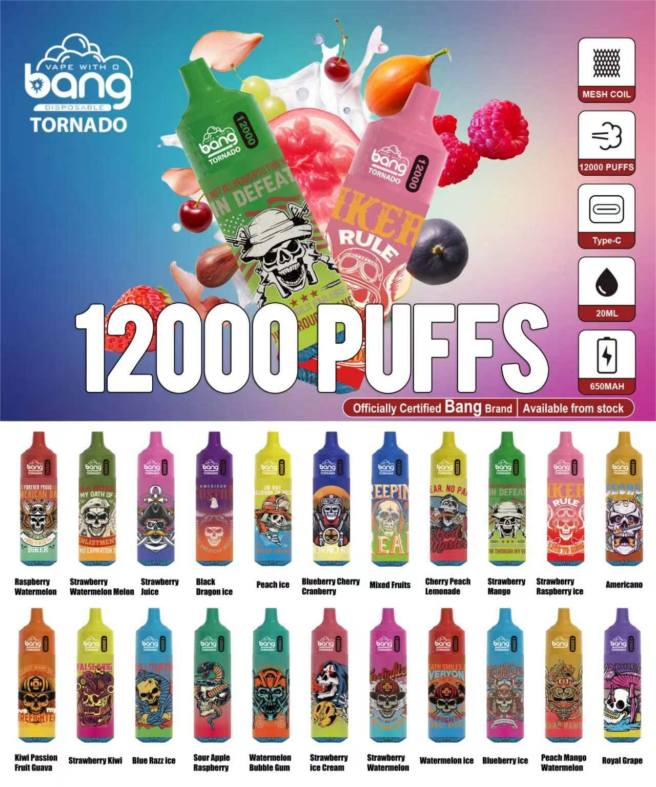 Bang Tornado 12000 Puffs Disposable Vape Pen 20 Flavors Type-C Mesh Coil 650mAh