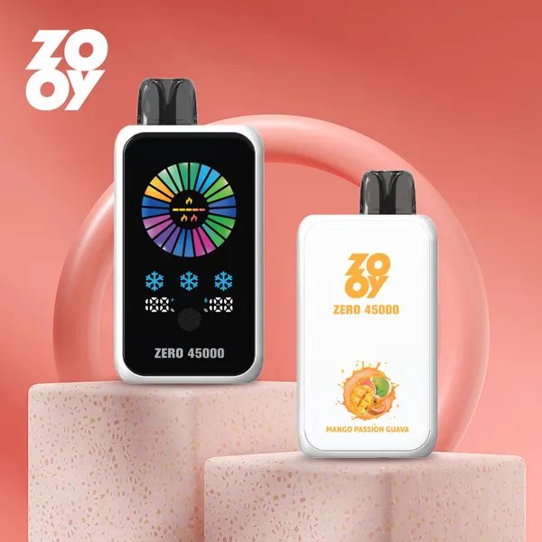 ZOOY ZERO 45000 Puffs smart disposable with adjustable NIC & ICE, dual-mesh 0.6Ω+1.5Ω coils, airflow control, Type-C charging and 1000mAh battery