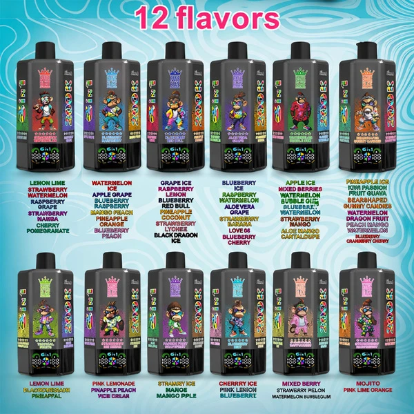 Bang Blaze 200K 12 flavors lineup chart showing all 6-in-1 disposable vape options and flavor combinations